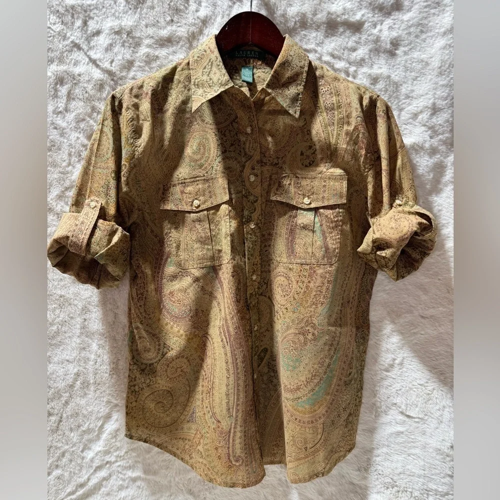 Lauren Ralph Lauren Corpcore Heritage 100% Cotton gold multicolor Shirt Medium - Picture 8 of 14